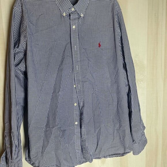 Ralph Lauren navy and white checked‎ long sleeve shirt, size XL - Picture 5 of 16